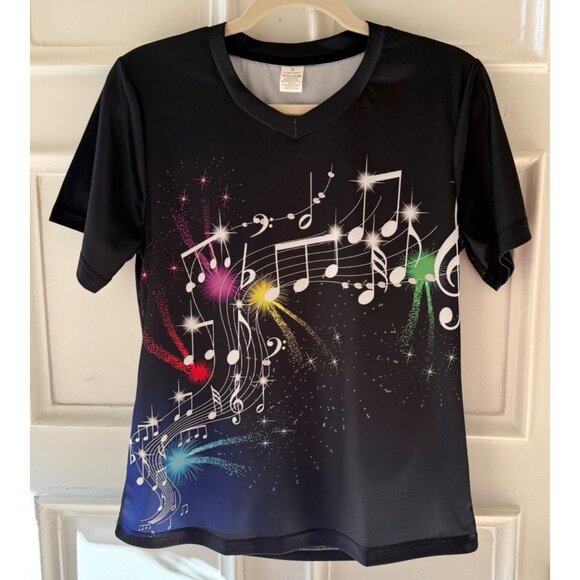 Music Note Graphic Top Size S Black Short Sleeve Performance Tee - Picture 8 of 8